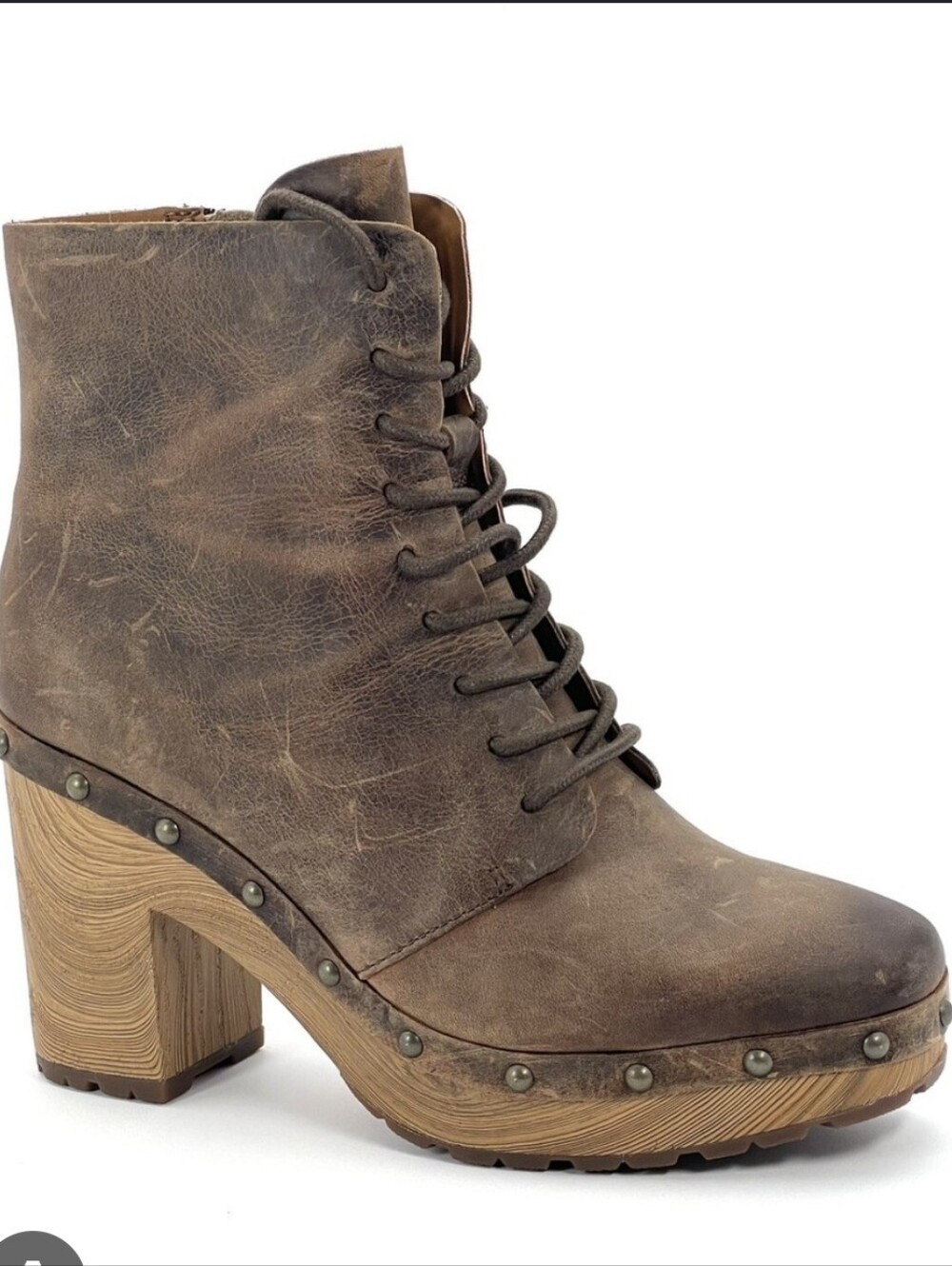 Kork-Ease Brown Leather Lace-Up Platform Booties Shearborn 7.5 Boho Clog Boot - Picture 1 of 13